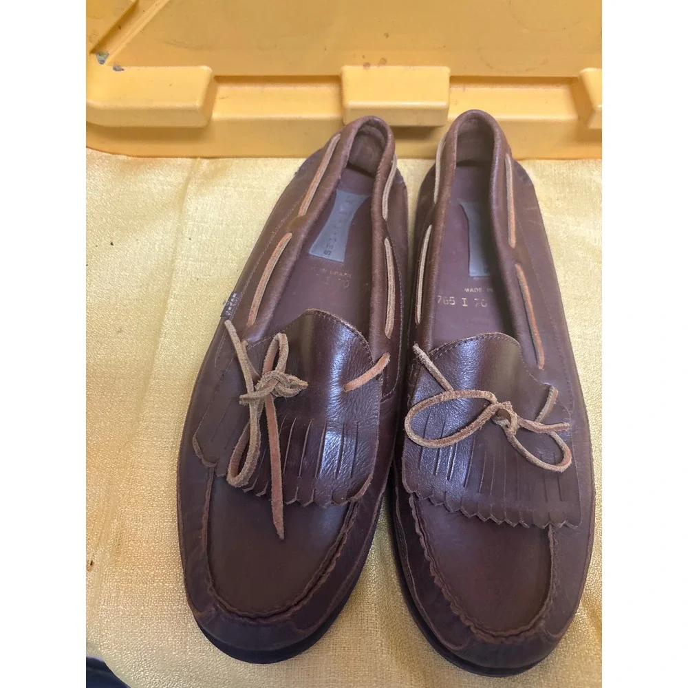 Levi's Loafers Mens 12M Brown Excellent Vintage Leather Kiltie Fringe‎ Moccasin